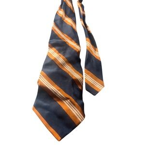 Caravaggio Pure Italian Silk Strip Necktie Navy Orange White Men Formal wrinkles